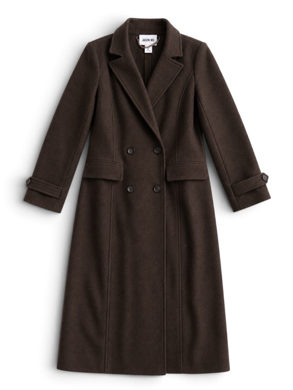 Jason Wu Double Breasted Long Tailored Coat Chocolate Brown Size Small